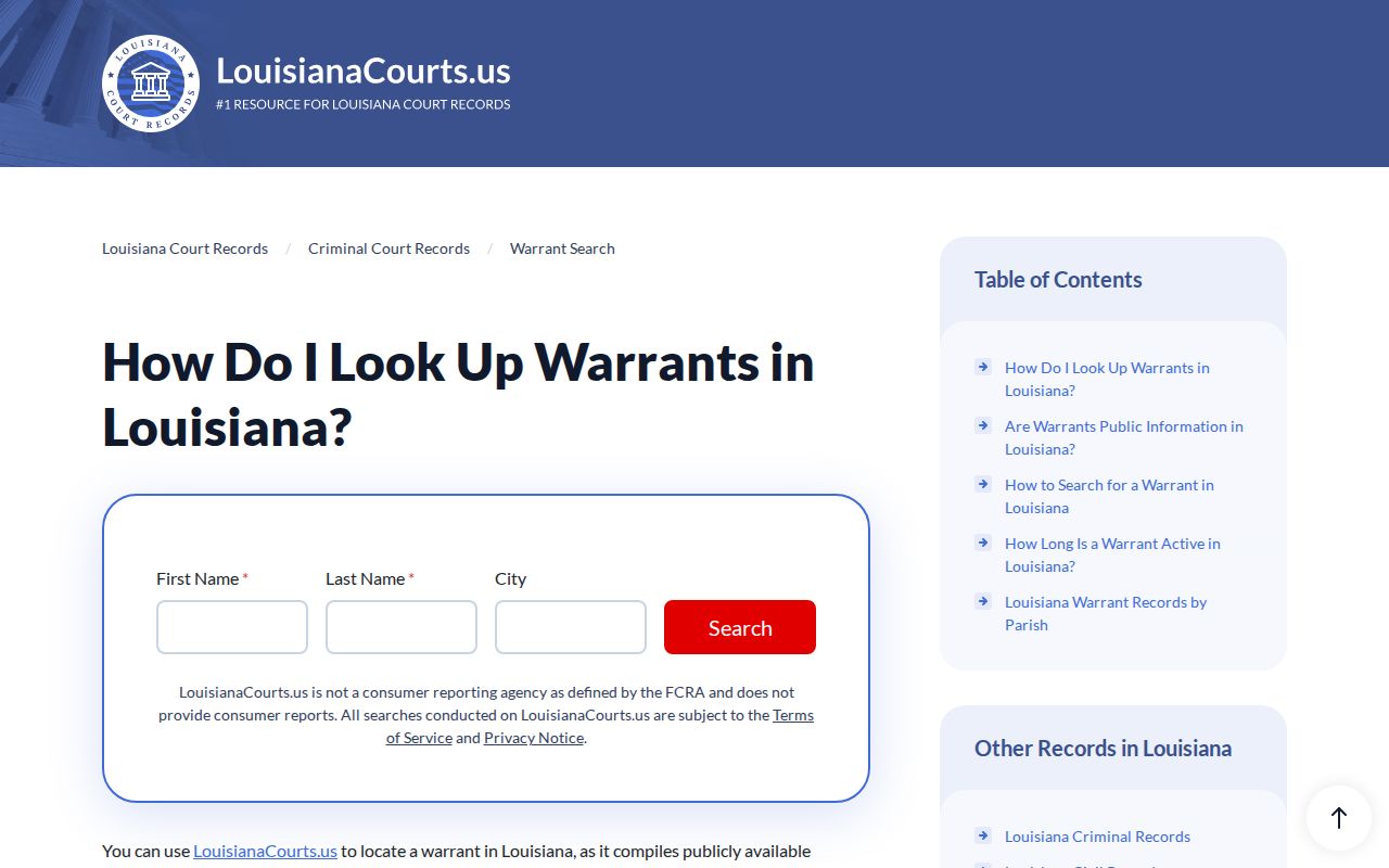Louisiana warrant guidance and local agency contact route